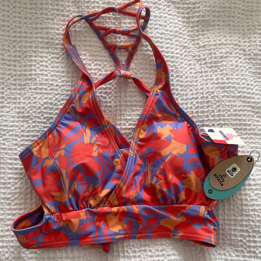 Prana Floral Strappy Bikini Top in Red, Purple & Orange